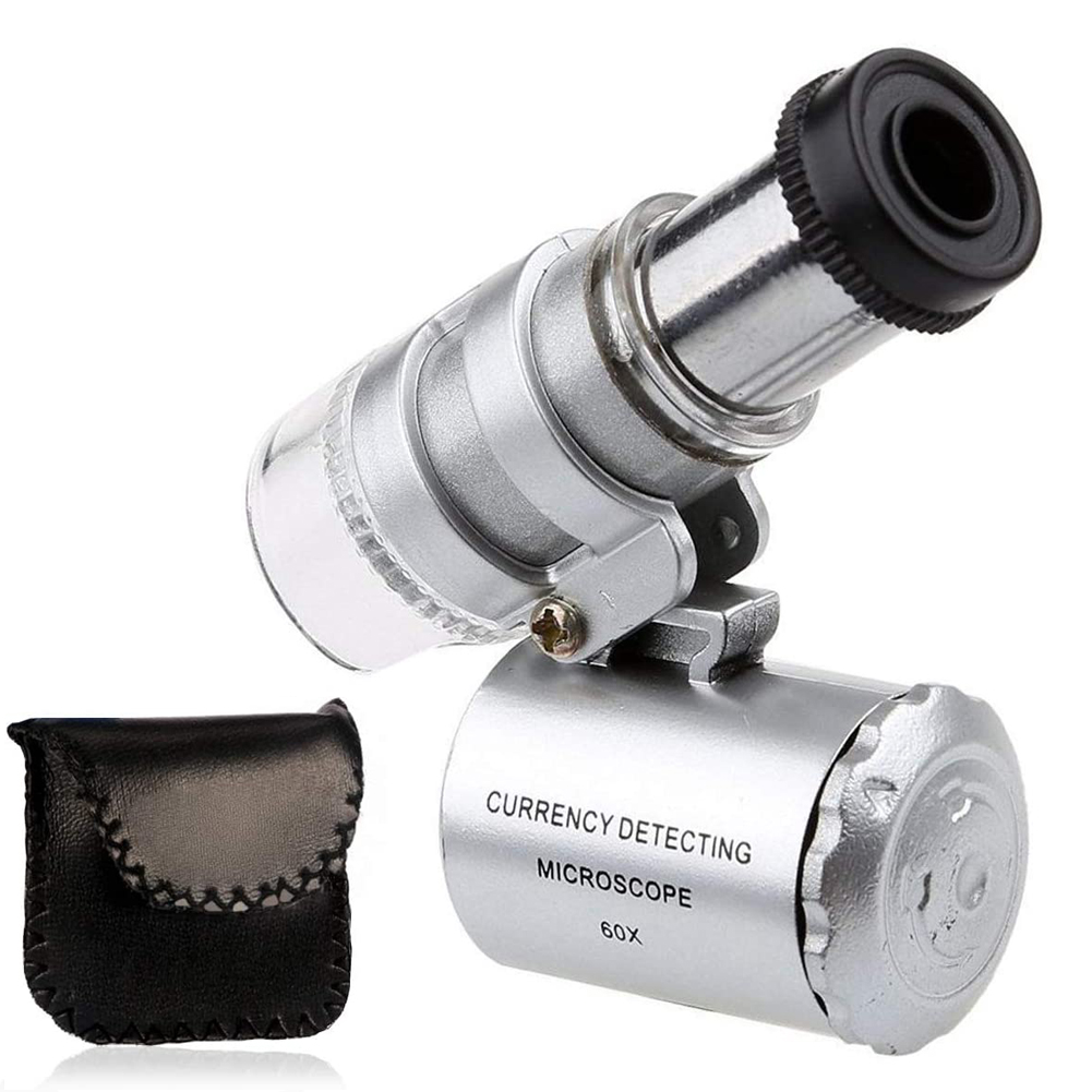 Visland Mini 60x Microscope Magnifying with LED Light Pocket Jewelry Magnifier Jeweler Loupe with 10X Folding Pocket Magnifier